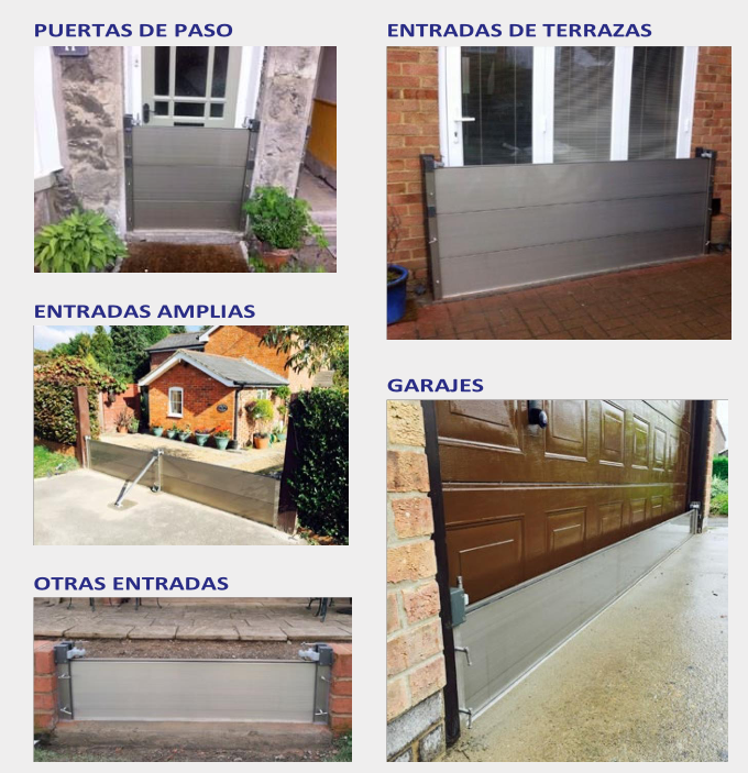 Barrera antiinundaciones certificada de aluminio anodizado con juntas estancas y postes laterales